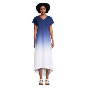 Women's Crinkle Knit Short Sleeve High Low Midi Tiered Dress - Medium